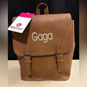 Marleylilly Brown Backpack with Embroidered Name “Gaga”. NWT